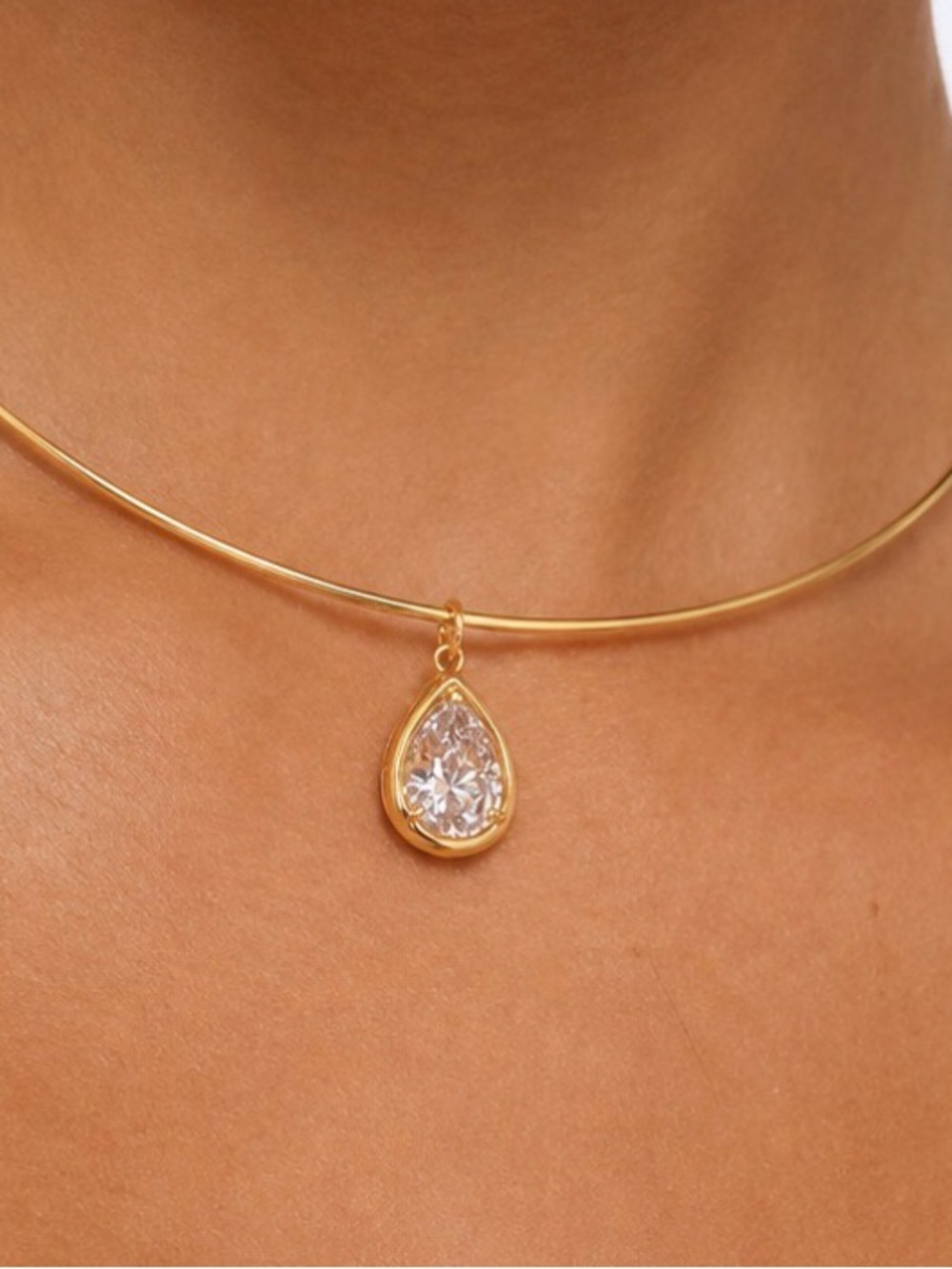Gold Choker Pear Pendant Necklace (4531)